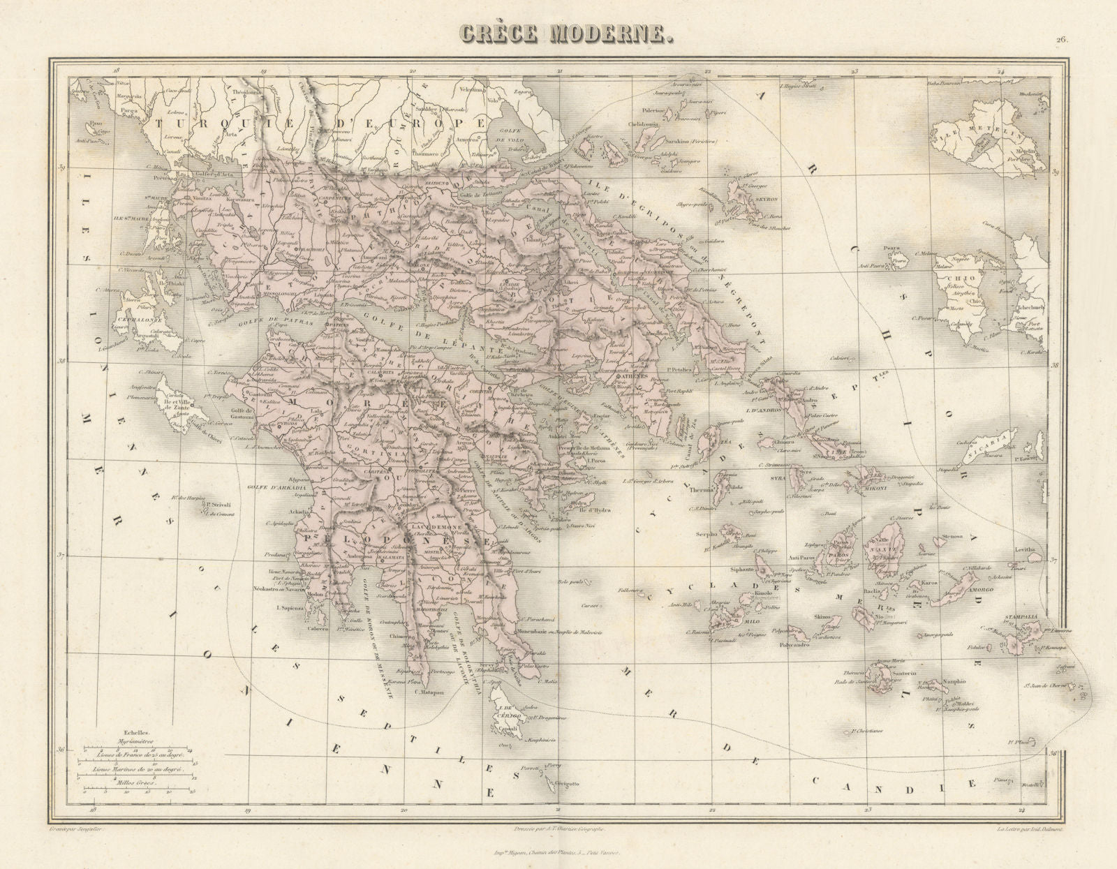 Grèce moderne by Migeon. Greece & Aegean islands 1861 old antique map chart